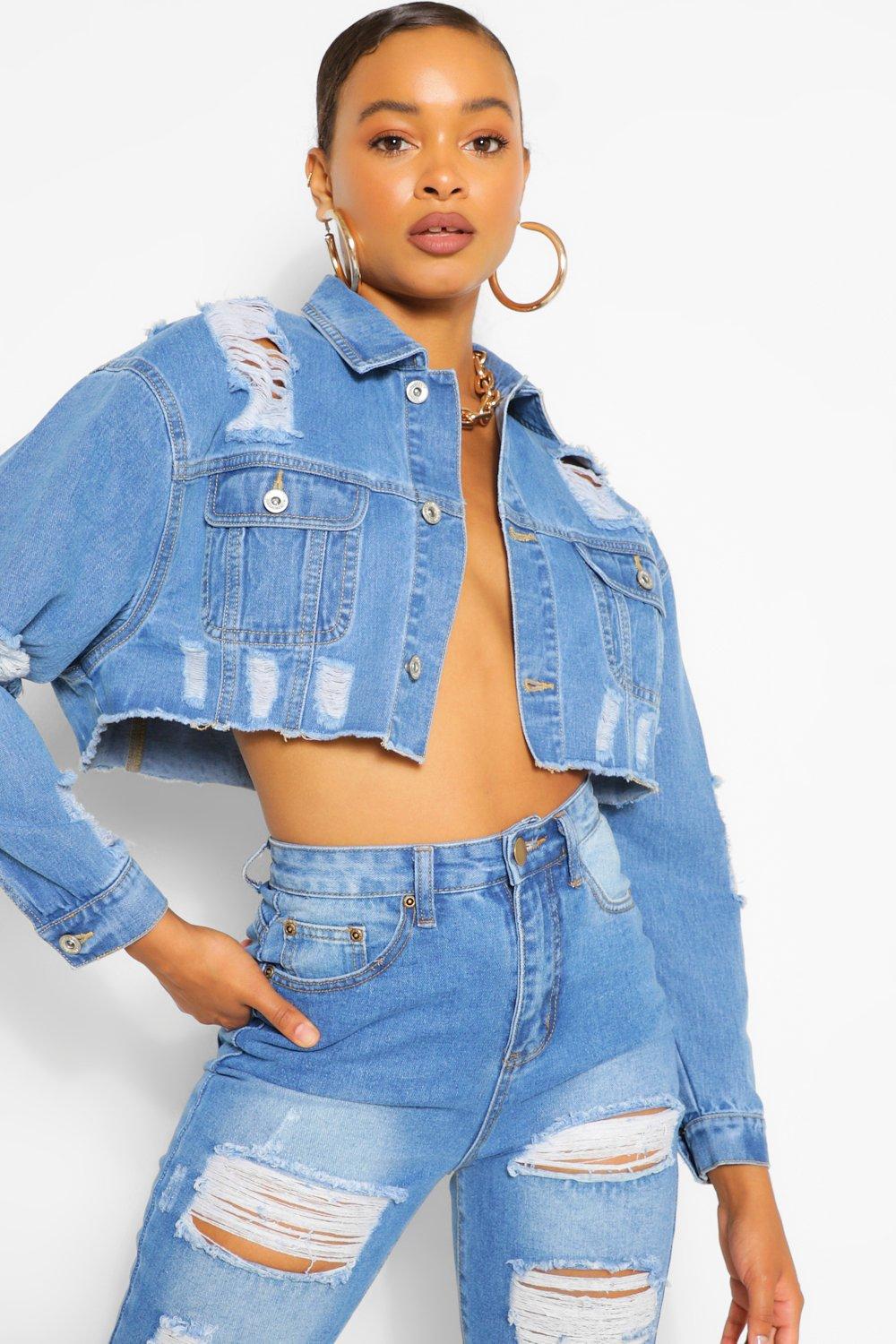 Cropped ripped clearance jean jacket